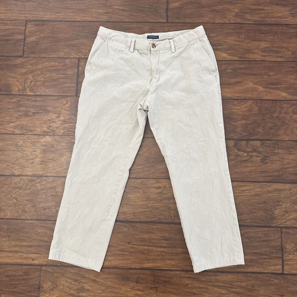 Club Room Pants Mens 34x30 Tan Khaki Stretch Cotton Chino Straight Leg Preppy